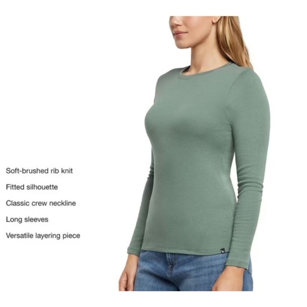 Eddie Bauer Women's Essentials Ribbed Crew Long-Sleeve Shirt Sage NWT Size XL